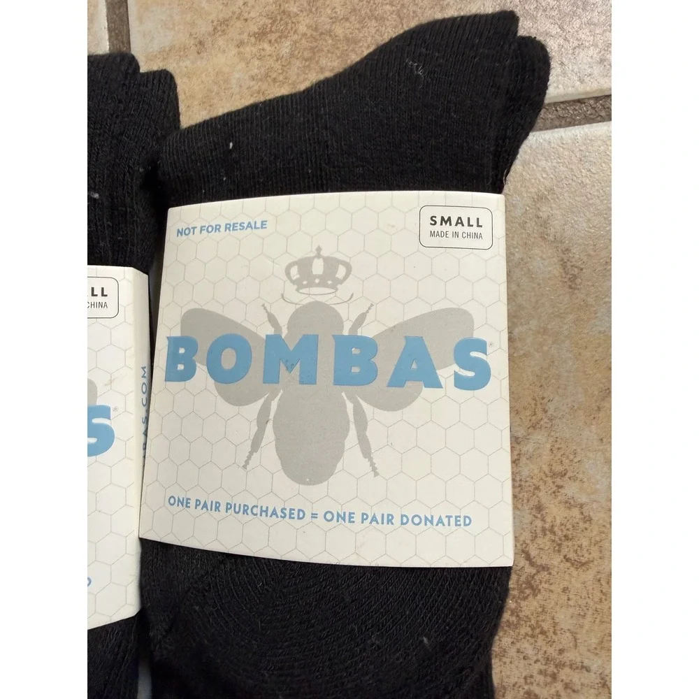 Bombas Black Crew Socks 4 Pair Pack Small Honeycomb Arch Support New